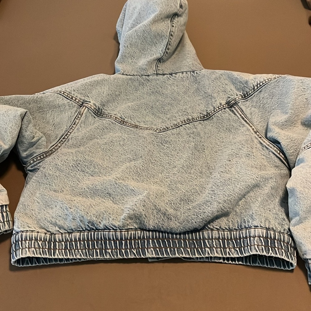 BDG Urban Outfitters Blake Denim Hooded Bomber Jacket Soft Sherpa Lining- Large - Picture 12 of 14